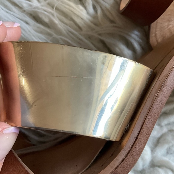 Zara Trafaluc Brown Metallic Gold Ankle Wrap Double Strap Heeled Sandals Size 38 - Picture 10 of 12